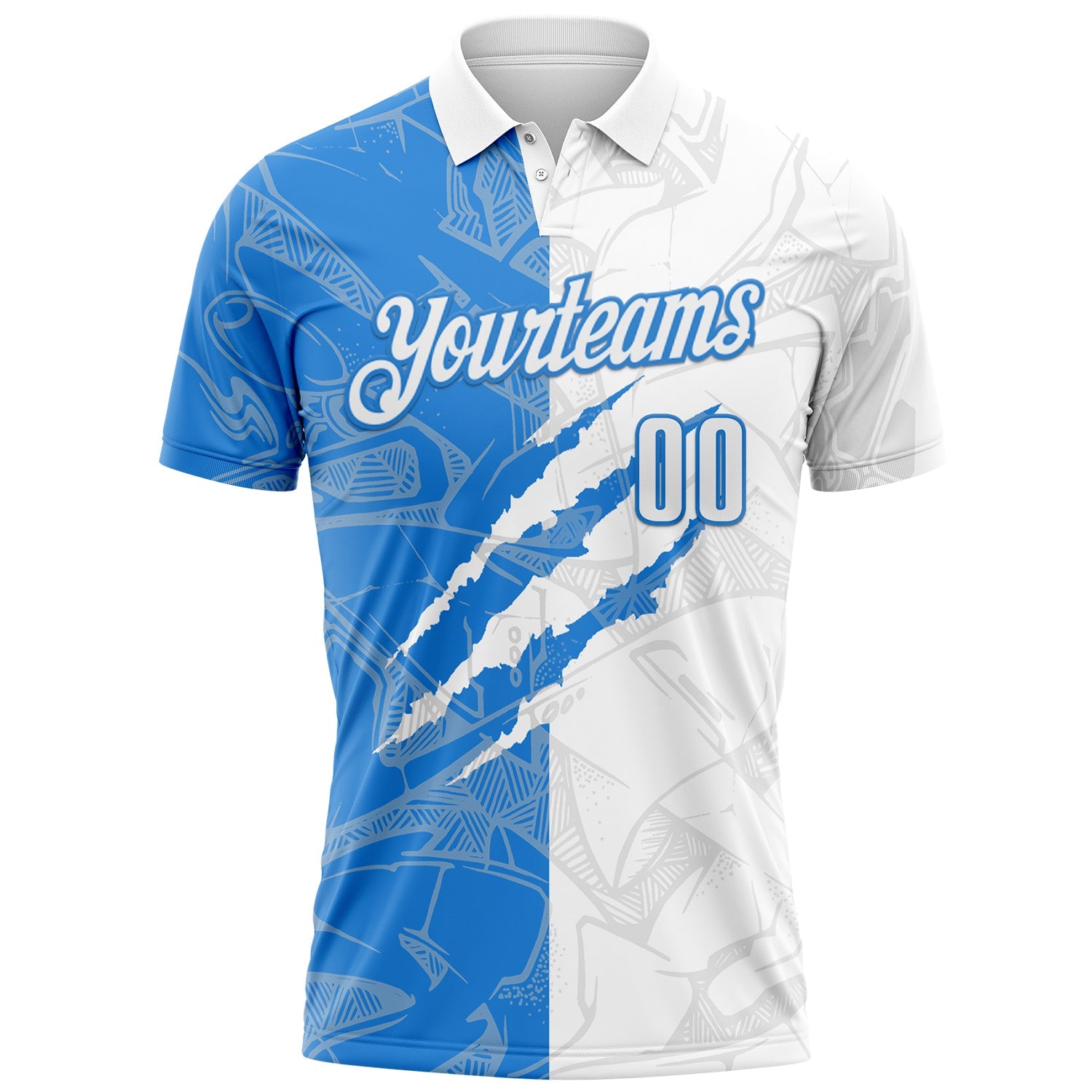 Custom Graffiti Pattern White-Powder Blue 3D Scratch Performance Polo Shirt view 2