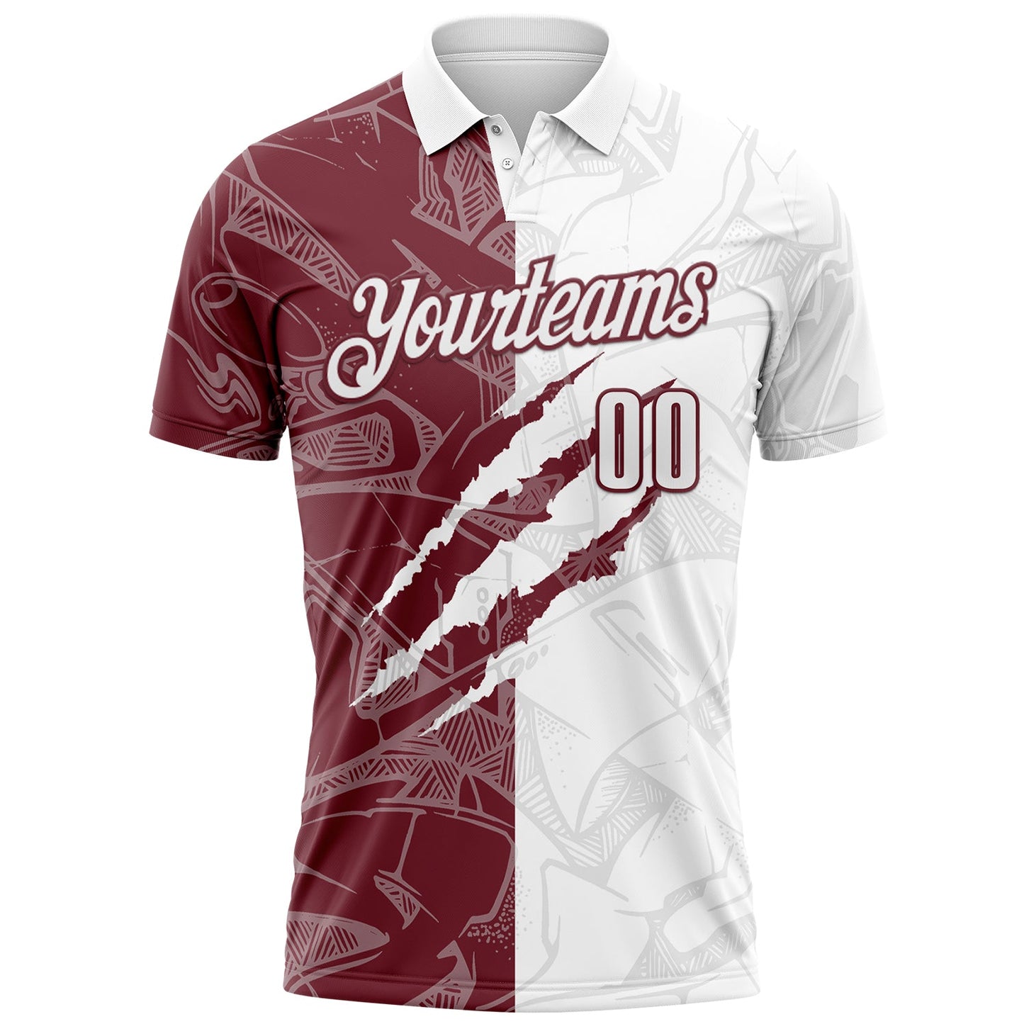 Custom Graffiti Pattern White-Burgundy 3D Scratch Performance Polo Shirt view 2