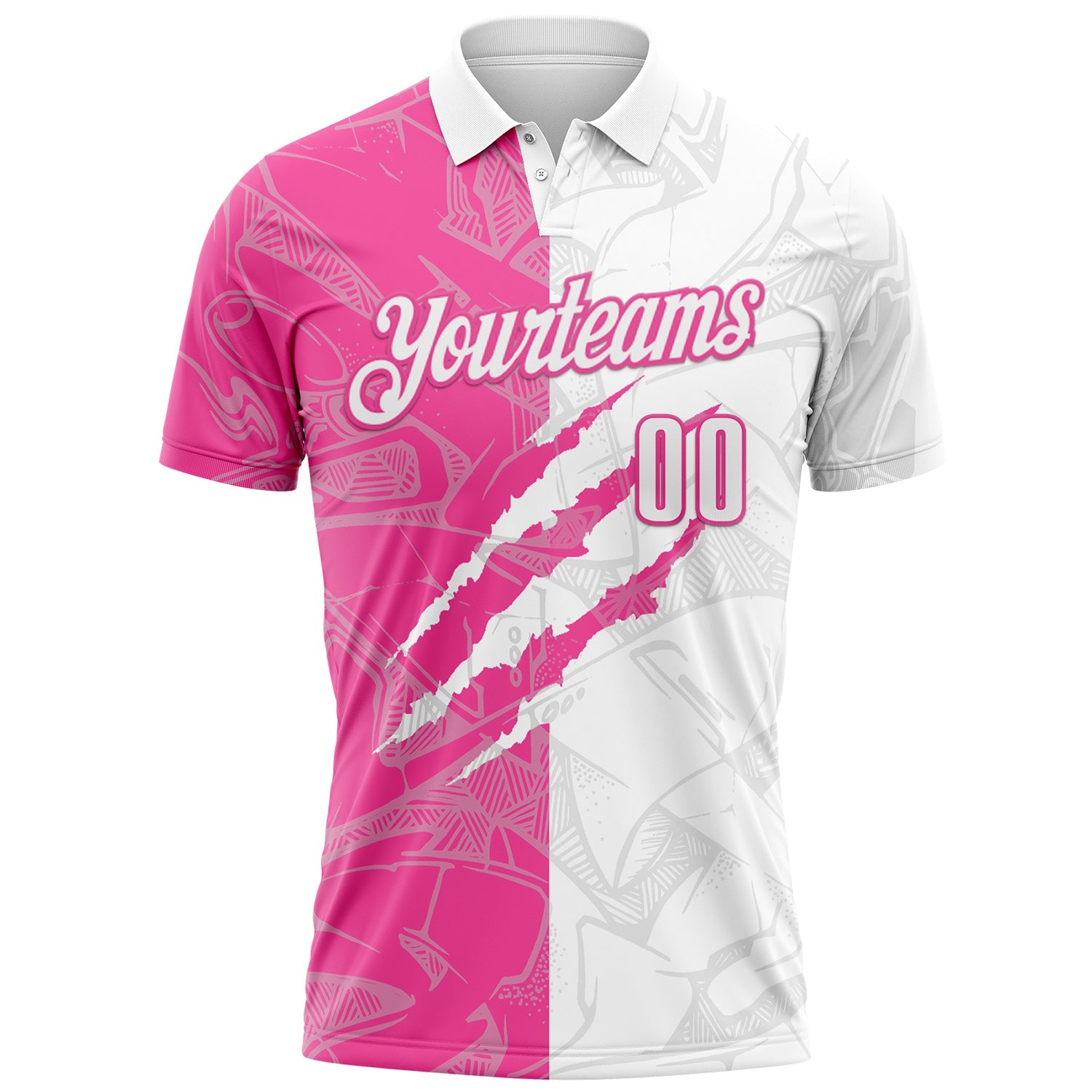 Custom Graffiti Pattern White-Pink 3D Scratch Performance Polo Shirt view 2
