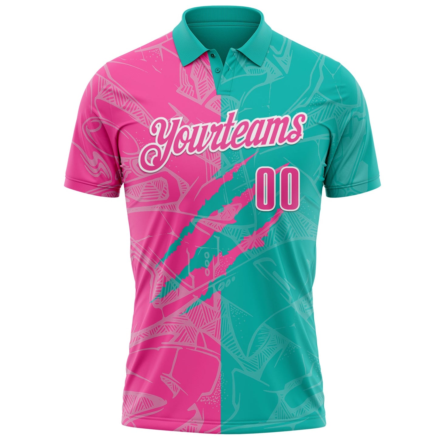 Custom Graffiti Pattern Pink Aqua-White 3D Scratch Performance Polo Shirt view 2