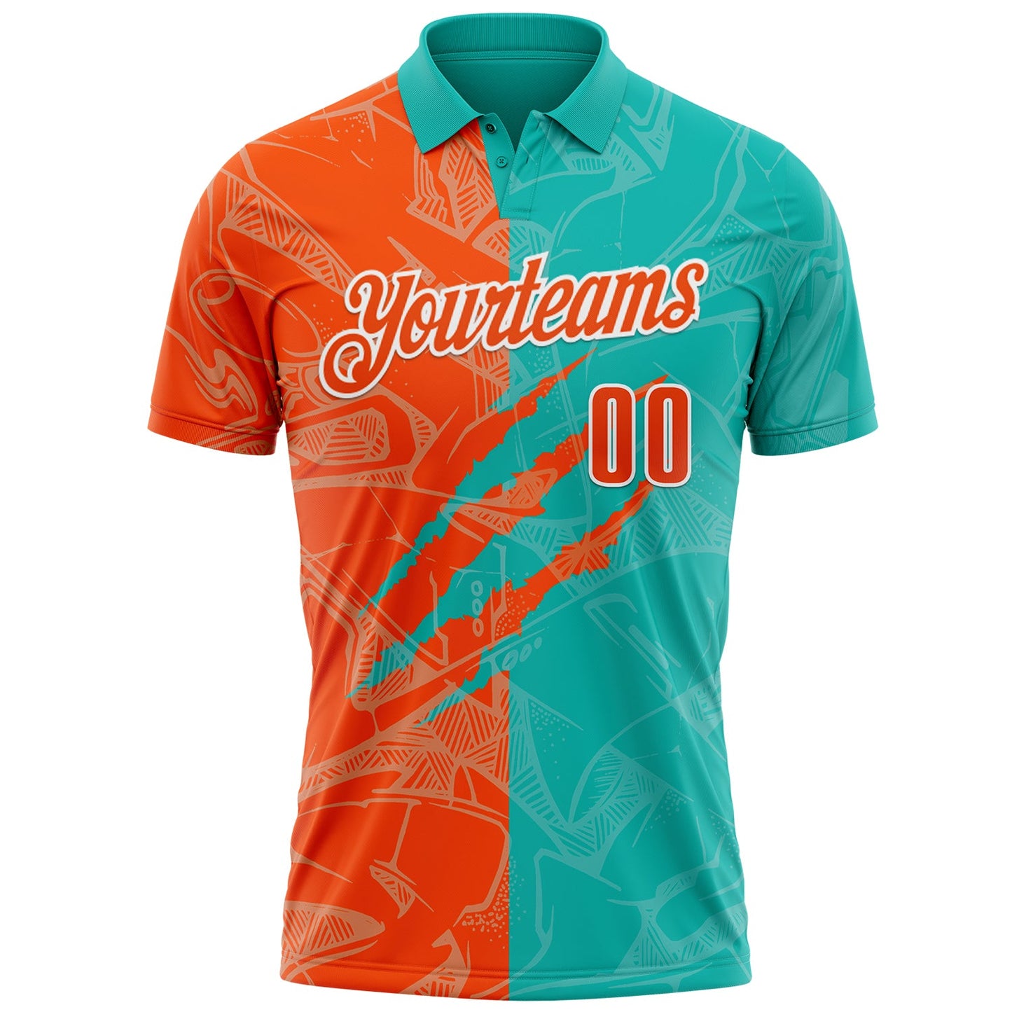 Custom Graffiti Pattern Orange Aqua-White 3D Scratch Performance Polo Shirt view 2