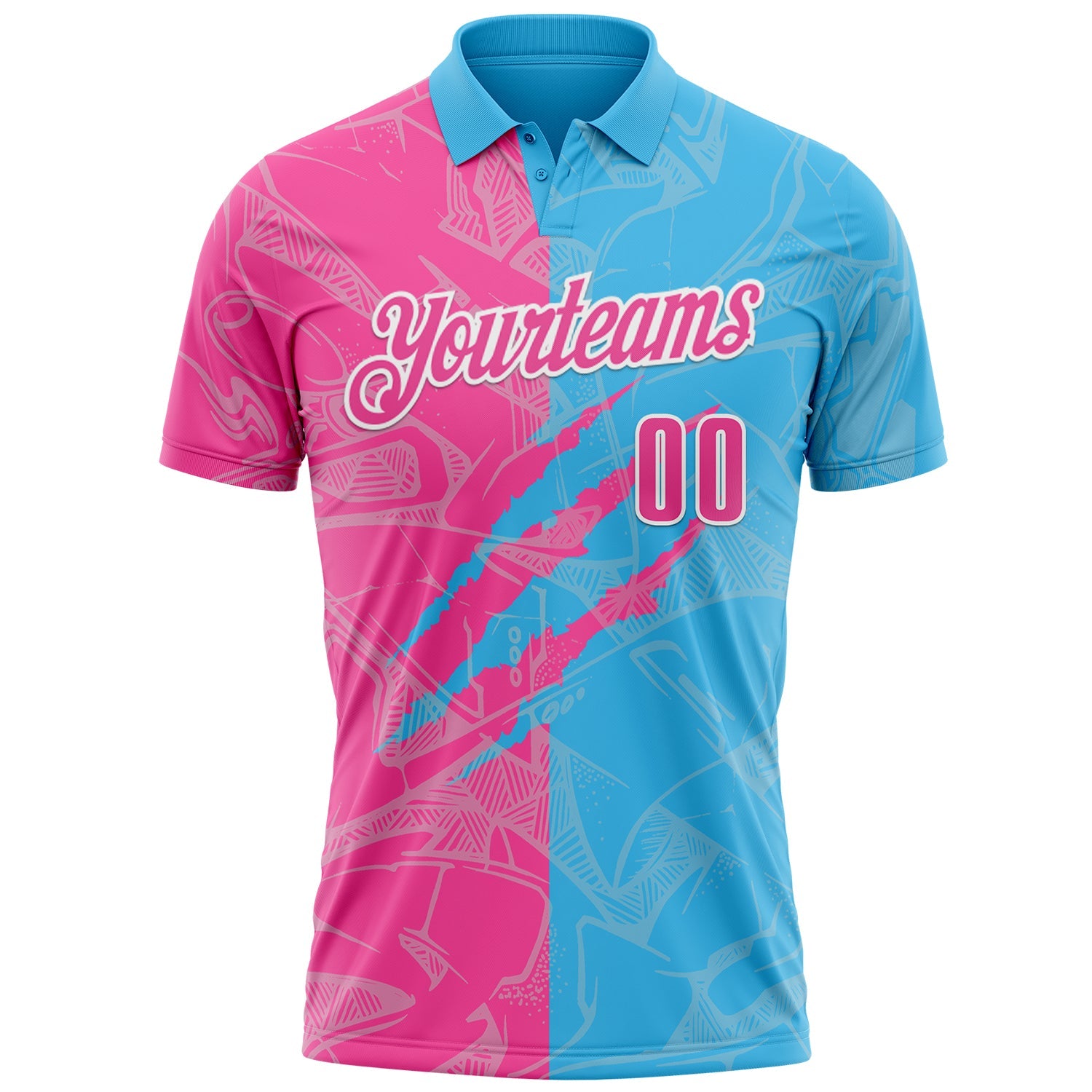 Custom Graffiti Pattern Pink Sky Blue-White 3D Scratch Performance Polo Shirt view 2