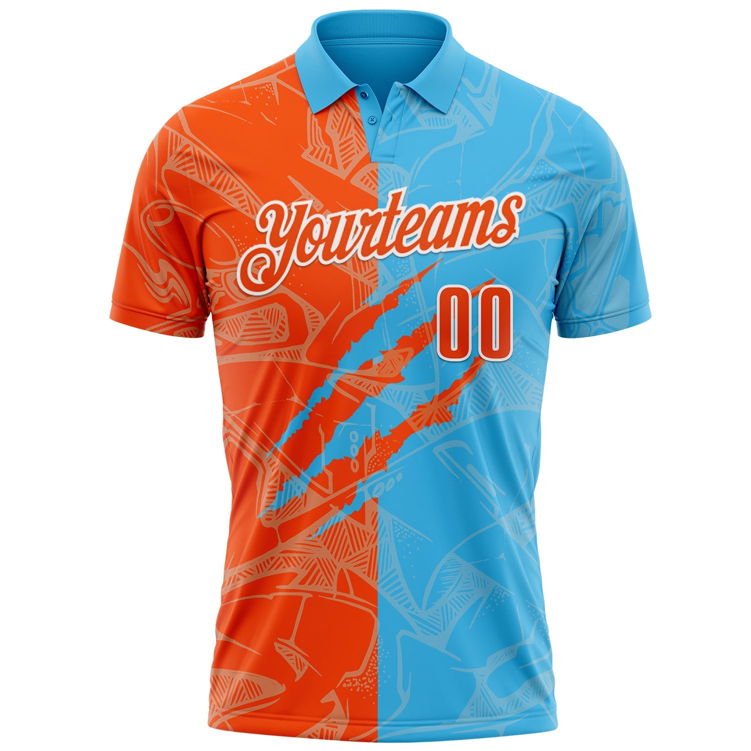 Custom Graffiti Pattern Orange Sky Blue-White 3D Scratch Performance Polo Shirt view 2