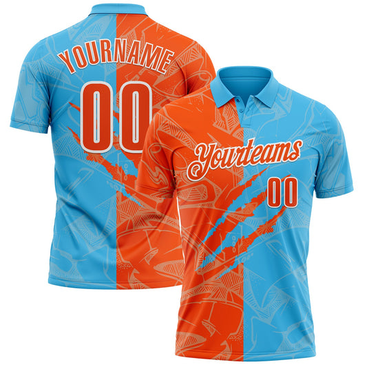 Custom Graffiti Pattern Orange Sky Blue-White 3D Scratch Performance Polo Shirt - Main View
