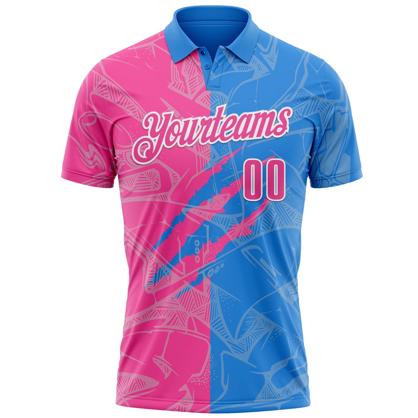 Custom Graffiti Pattern Pink Powder Blue-White 3D Scratch Performance Polo Shirt view 2