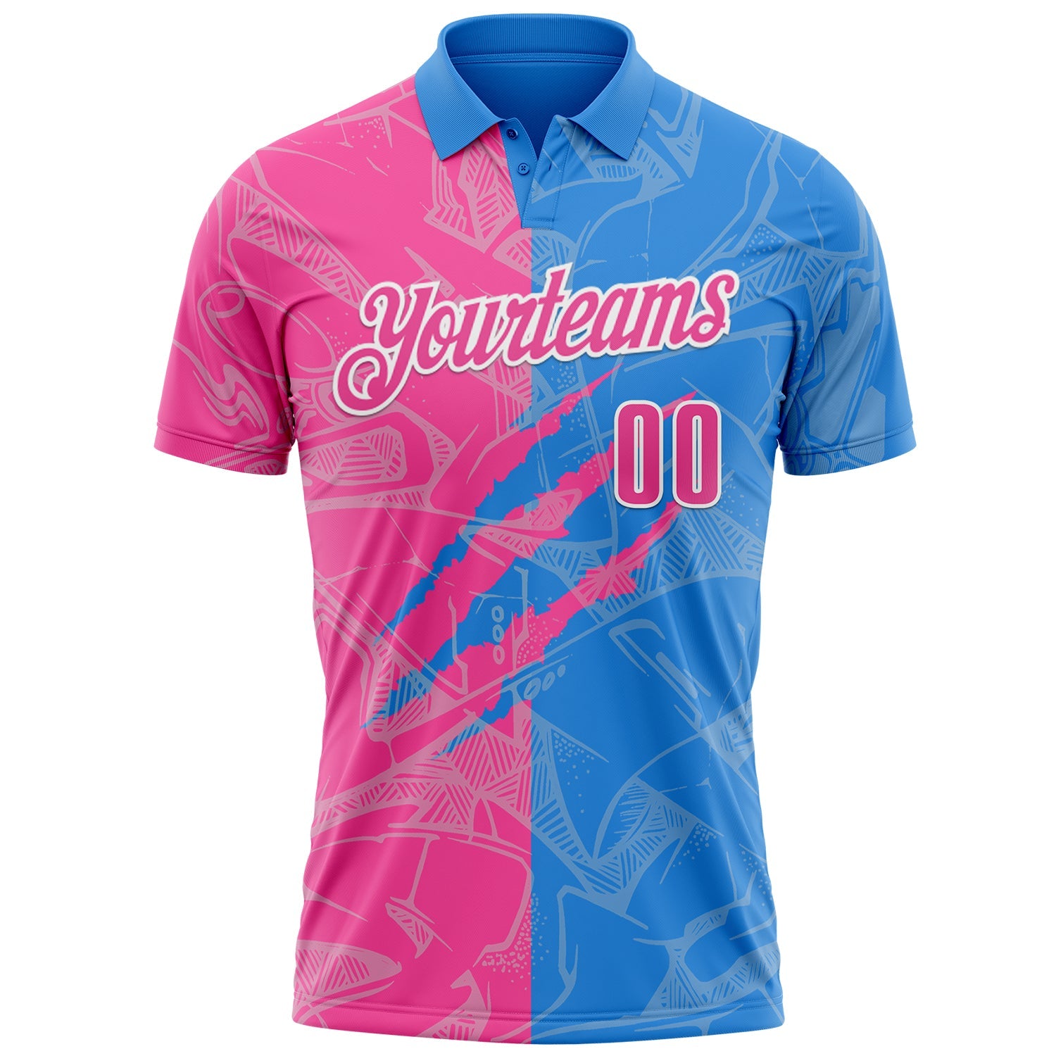 Custom Graffiti Pattern Pink Powder Blue-White 3D Scratch Performance Polo Shirt view 2