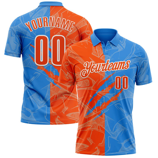 Custom Graffiti Pattern Orange Powder Blue-White 3D Scratch Performance Polo Shirt - Main View