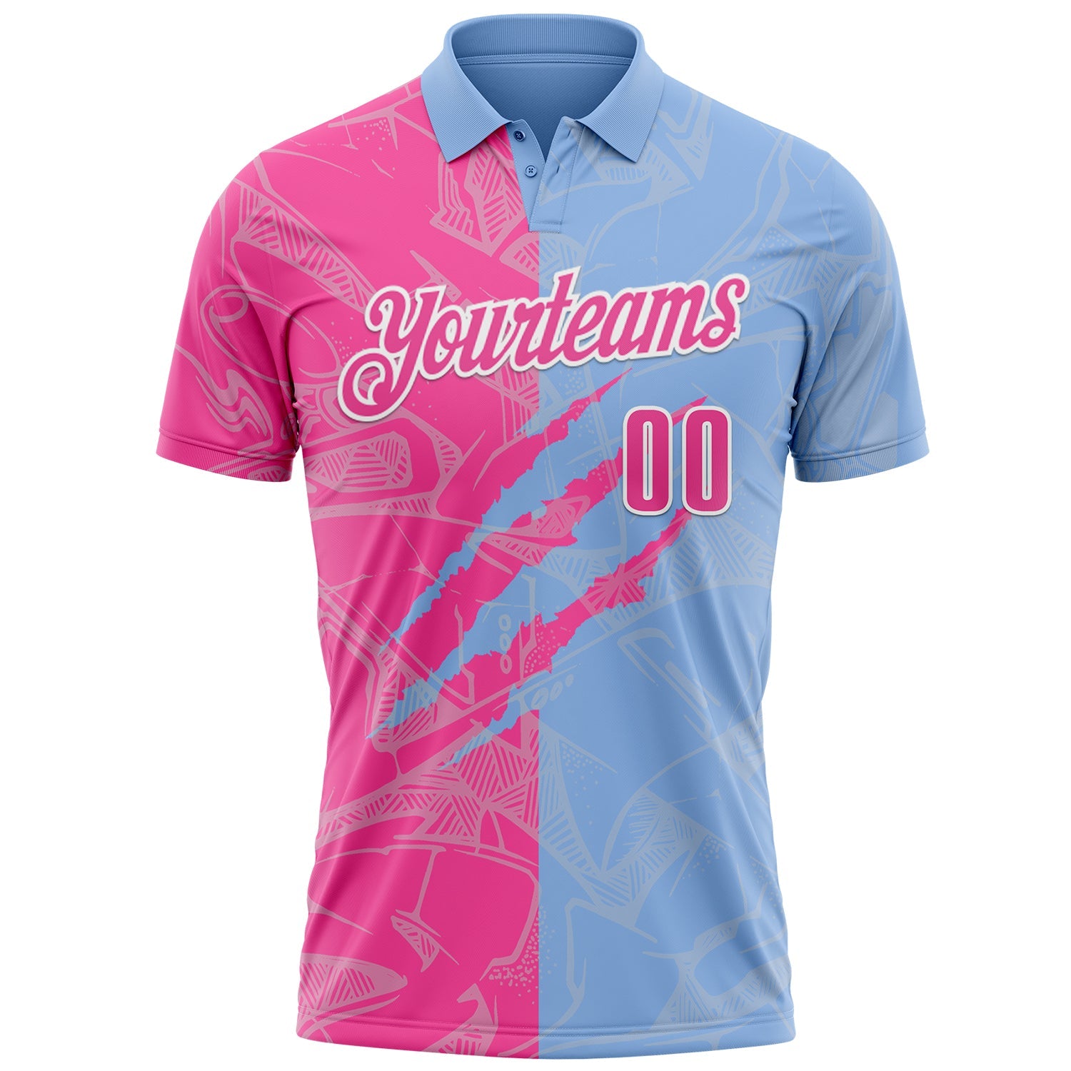 Custom Graffiti Pattern Pink Light Blue-White 3D Scratch Performance Polo Shirt view 2