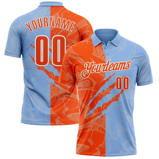 Custom Graffiti Pattern Orange Light Blue-White 3D Scratch Performance Polo Shirt - Main View