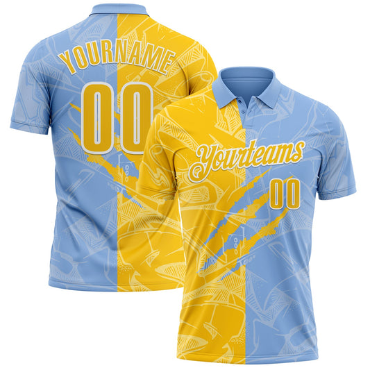 Custom Graffiti Pattern Yellow Light Blue-White 3D Scratch Performance Polo Shirt - Main View