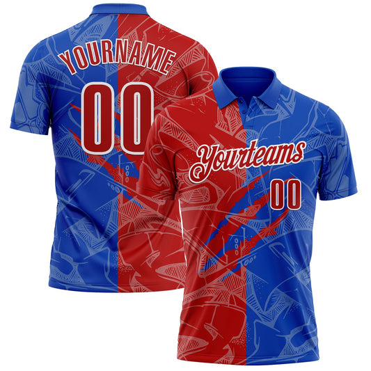 Custom Graffiti Pattern Red Thunder Blue-White 3D Scratch Performance Polo Shirt - Main View