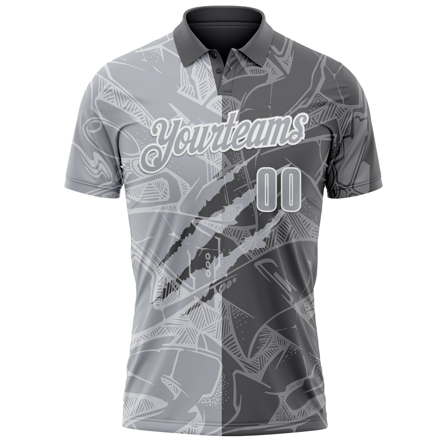 Custom Graffiti Pattern Gray Steel Gray-White 3D Scratch Performance Polo Shirt view 2