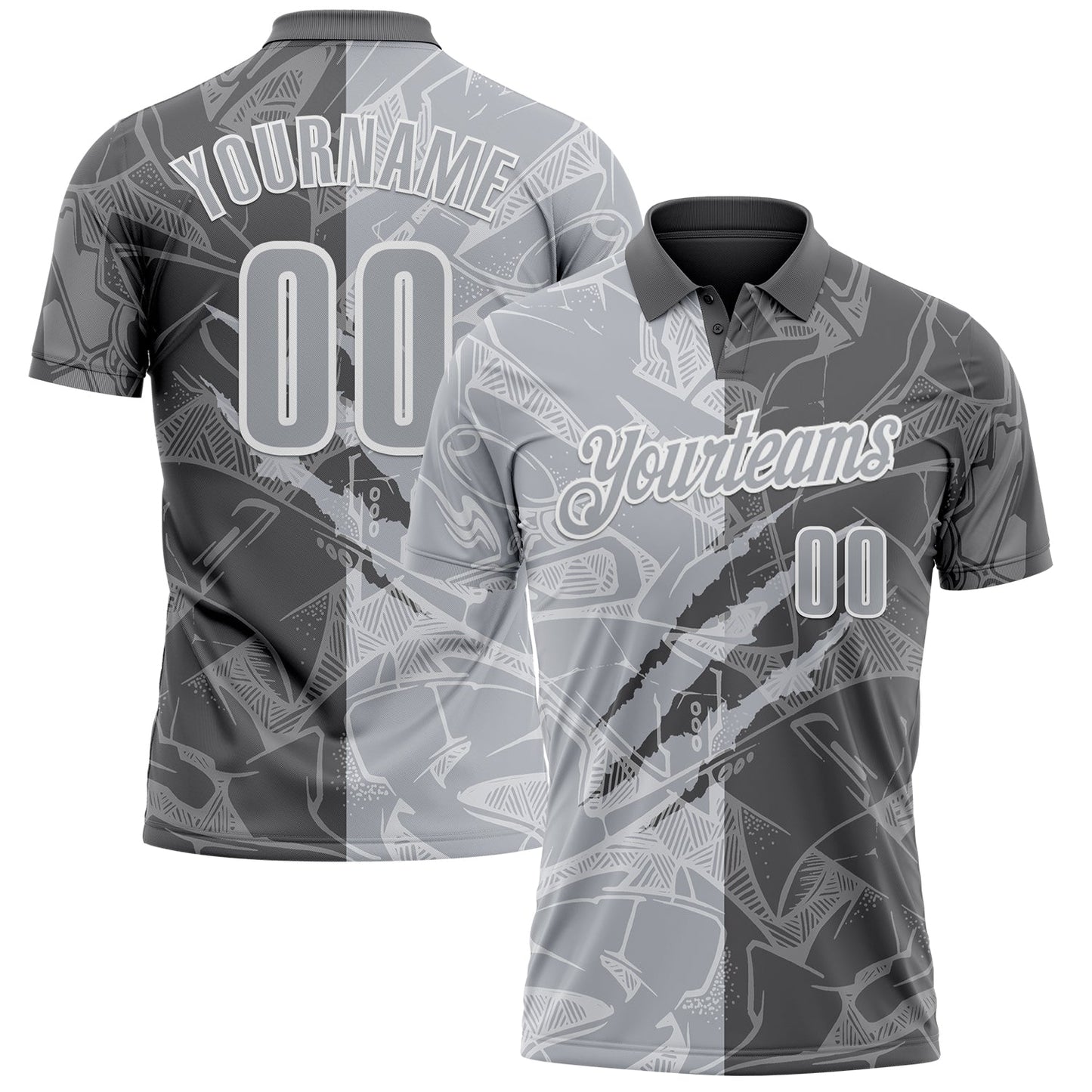 Custom Graffiti Pattern Gray Steel Gray-White 3D Scratch Performance Polo Shirt - Main View