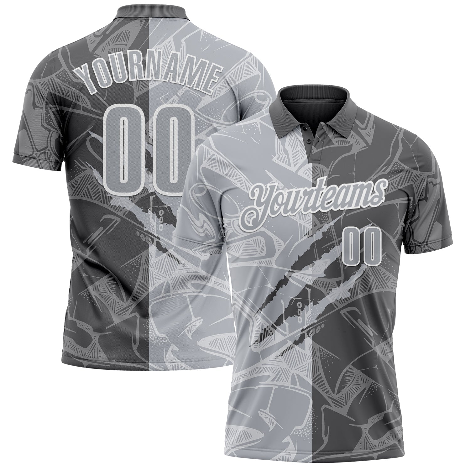 Custom Graffiti Pattern Gray Steel Gray-White 3D Scratch Performance Polo Shirt - Main View