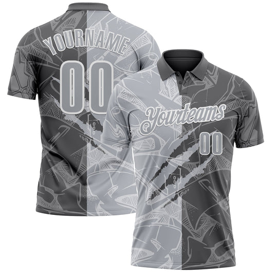 Custom Graffiti Pattern Gray Steel Gray-White 3D Scratch Performance Polo Shirt - Main View