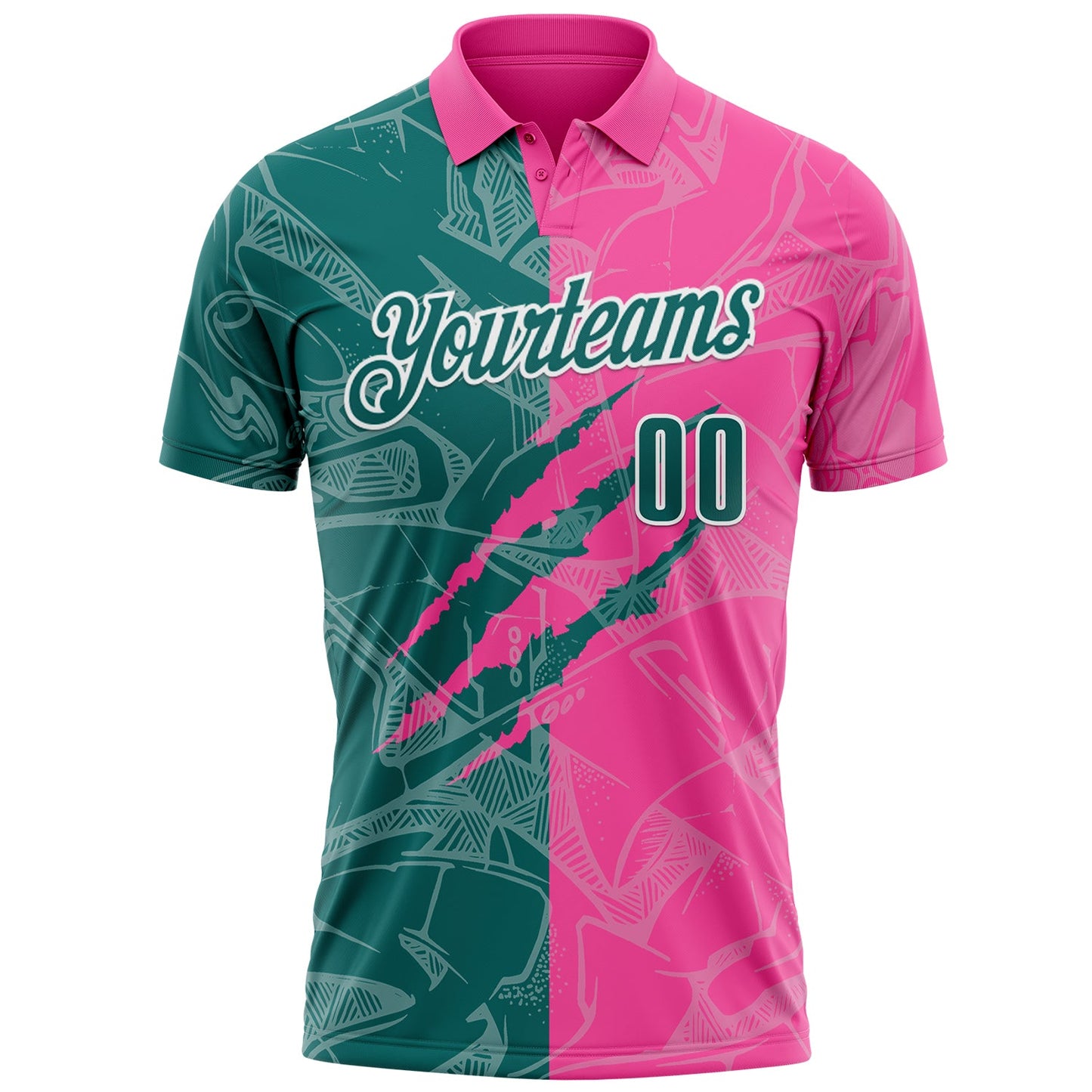 Custom Graffiti Pattern Teal Pink-White 3D Scratch Performance Polo Shirt view 2