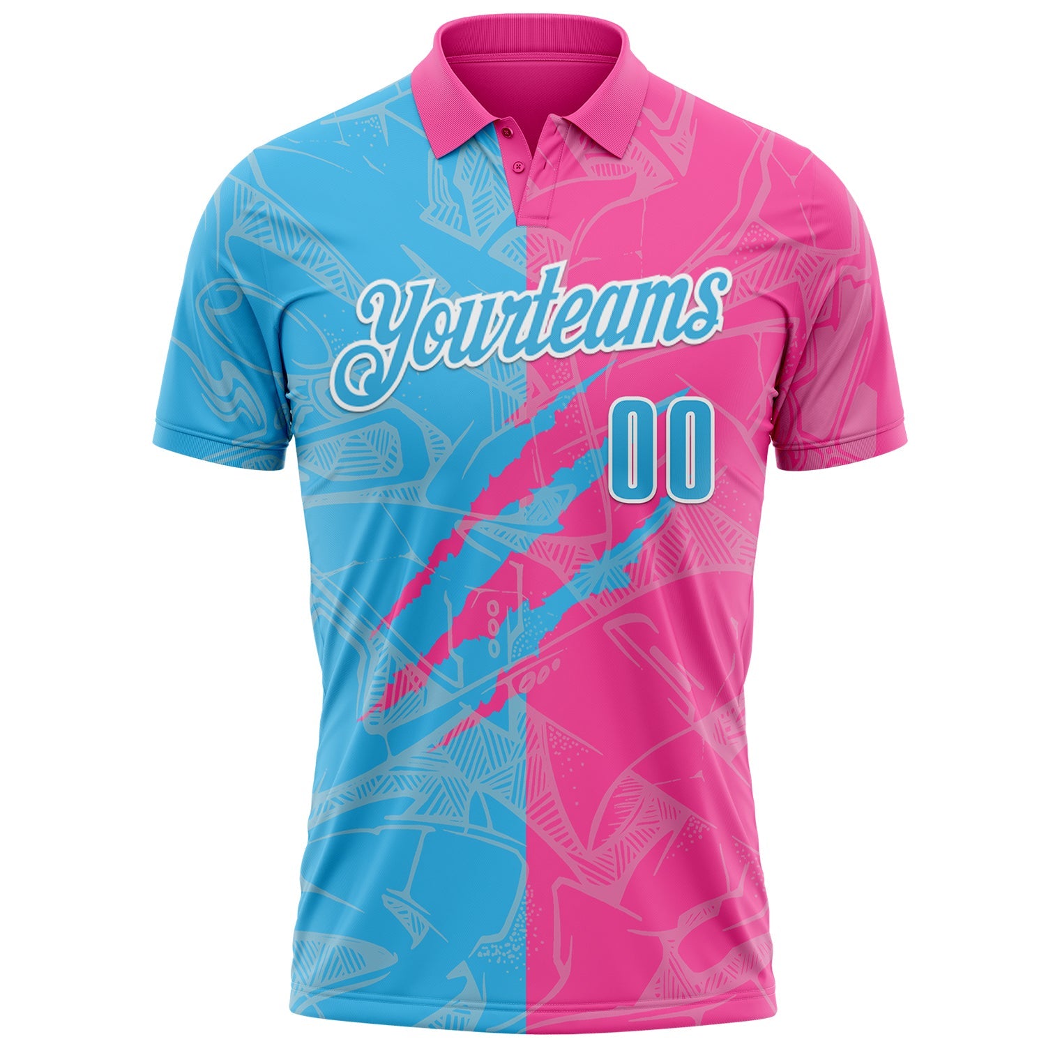 Custom Graffiti Pattern Sky Blue Pink-White 3D Scratch Performance Polo Shirt view 2