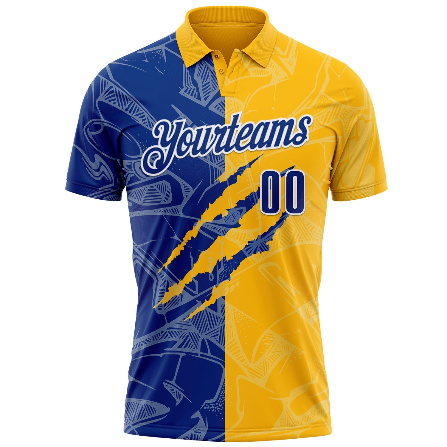 Custom Graffiti Pattern Royal Gold-White 3D Scratch Performance Polo Shirt view 2