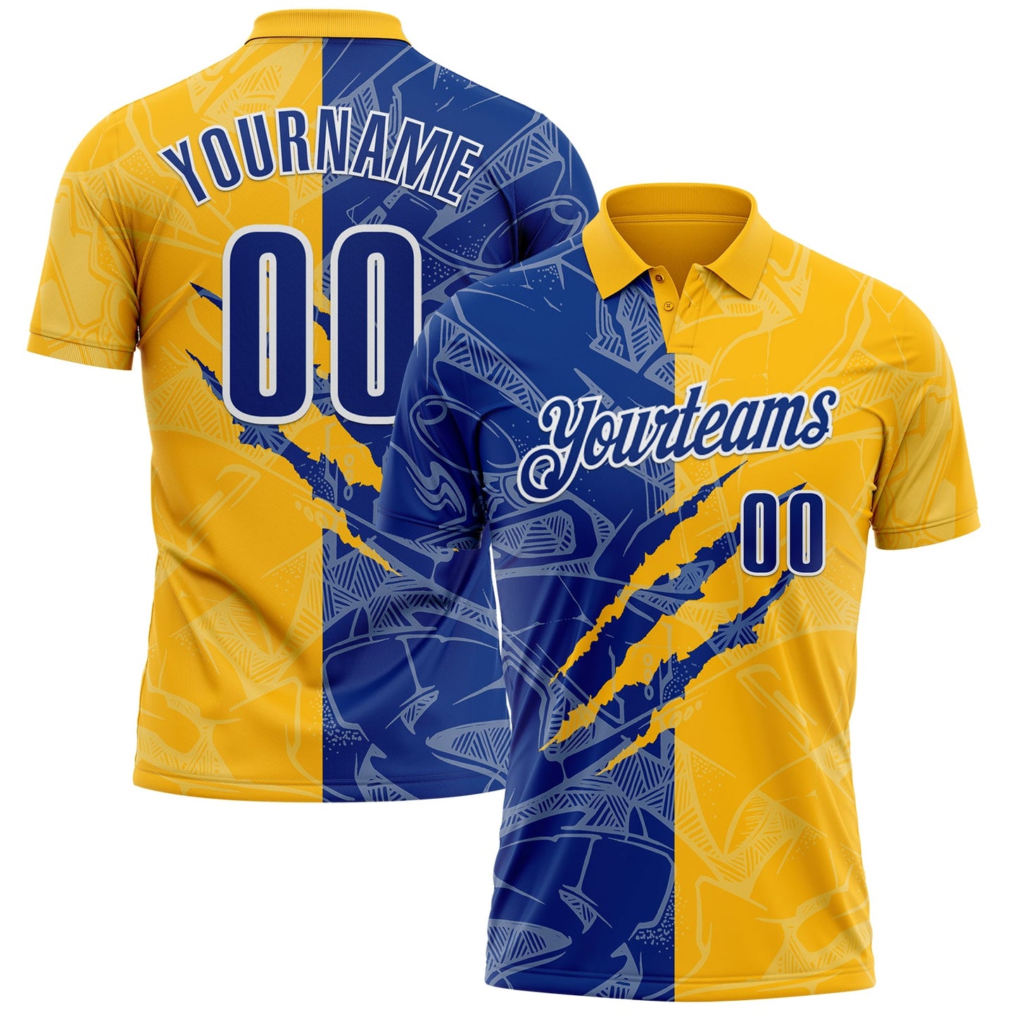 Custom Graffiti Pattern Royal Gold-White 3D Scratch Performance Polo Shirt - Main View