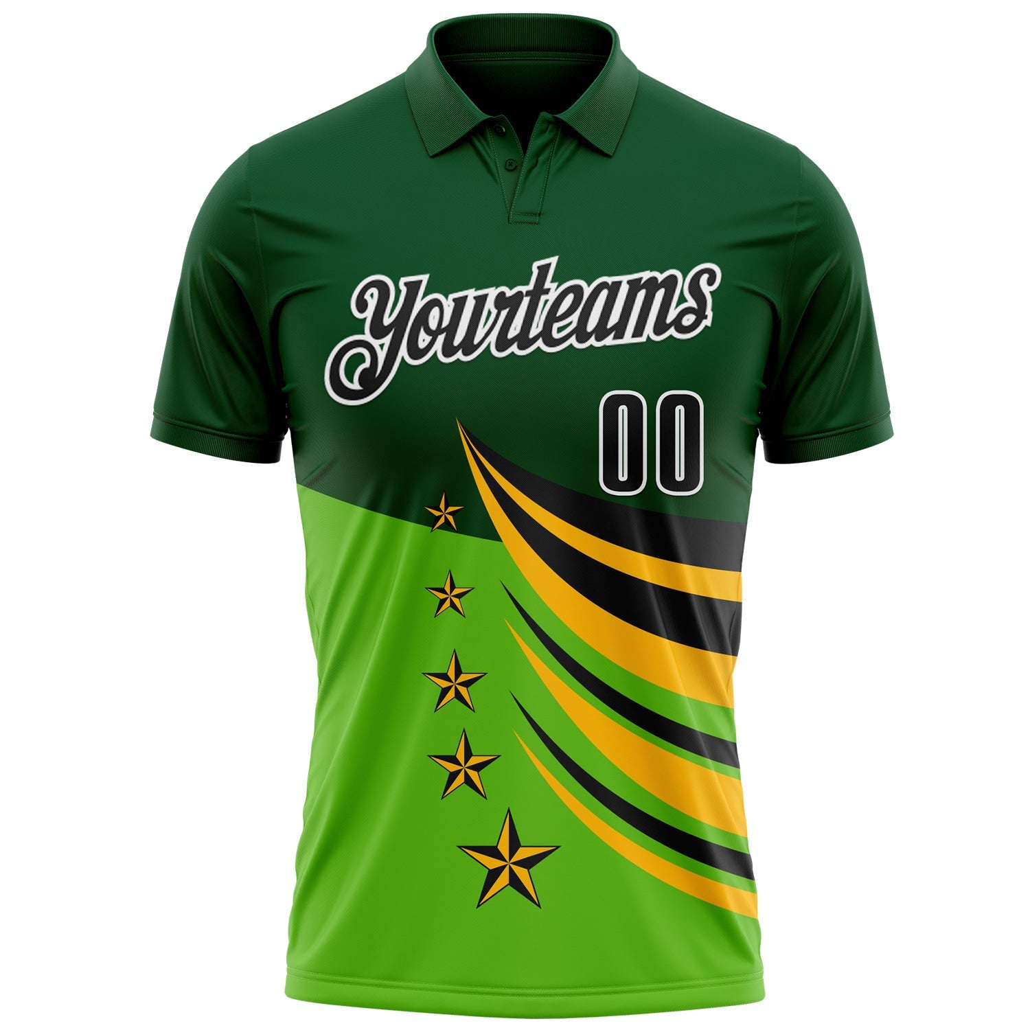 Custom Green Black Gold-White 3D Pattern Design Star Performance Polo Shirt view 2