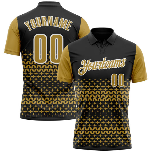 Custom Black Old Gold-White 3D Pattern Design Star Performance Polo Shirt - Main View