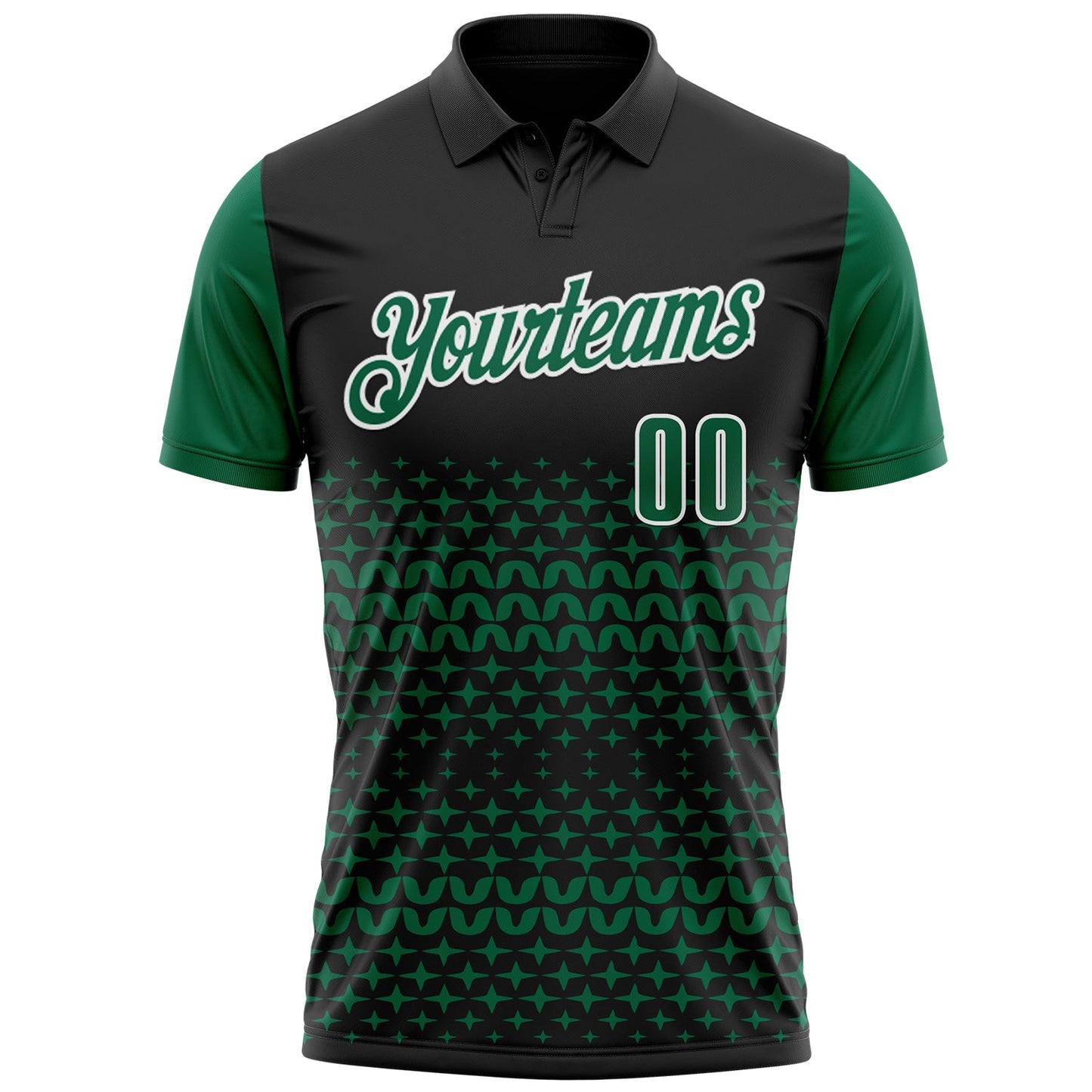 Custom Black Kelly Green-White 3D Pattern Design Star Performance Polo Shirt view 2