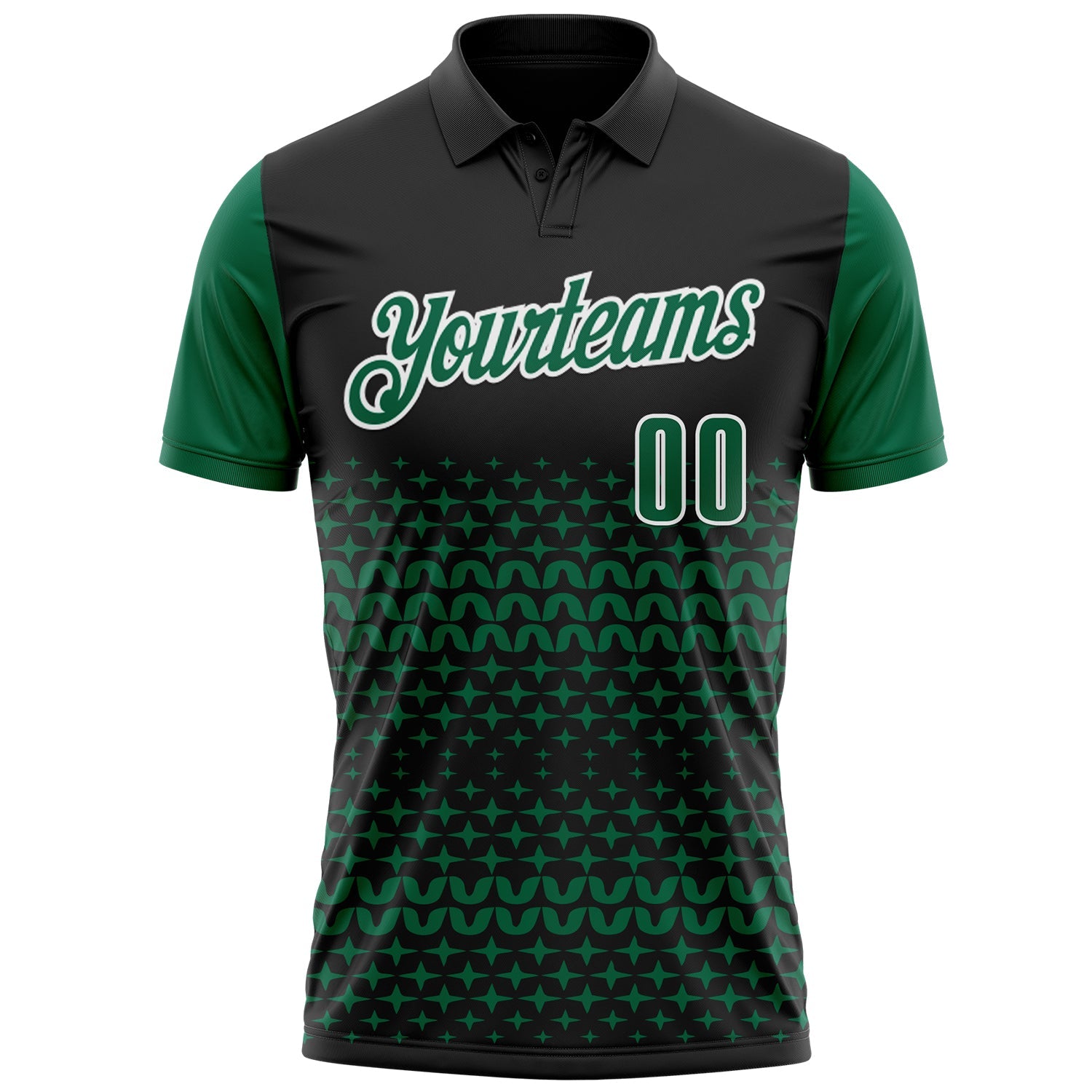 Custom Black Kelly Green-White 3D Pattern Design Star Performance Polo Shirt view 2