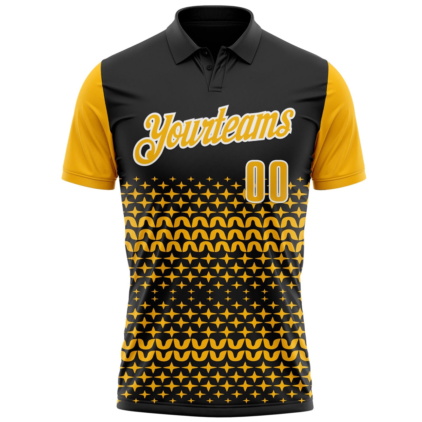 Custom Black Gold-White 3D Pattern Design Star Performance Polo Shirt view 2