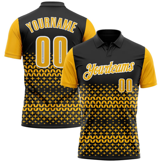 Custom Black Gold-White 3D Pattern Design Star Performance Polo Shirt - Main View