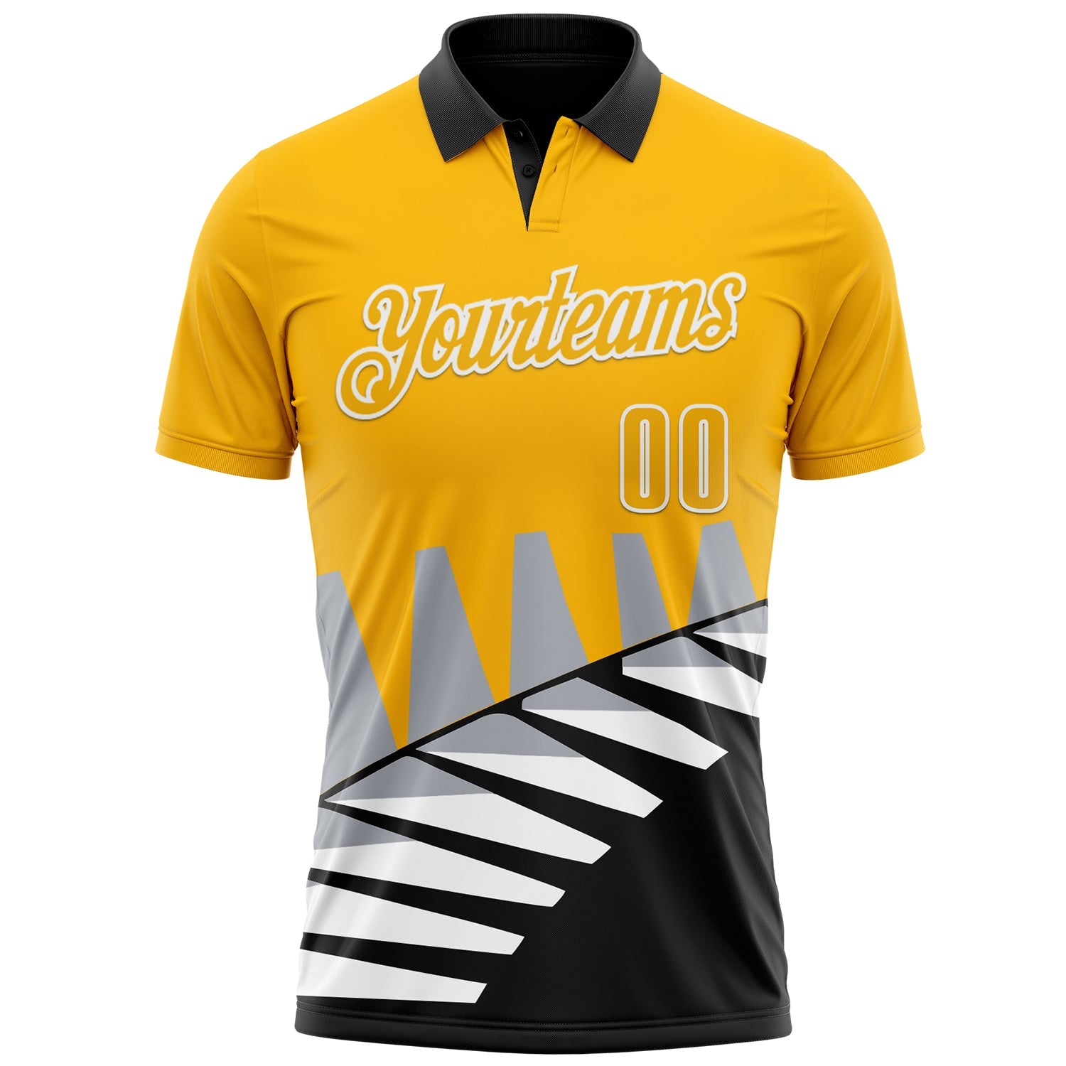 Custom Gold Black Gray-White 3D Pattern Design Geometric Shapes Performance Polo Shirt view 2