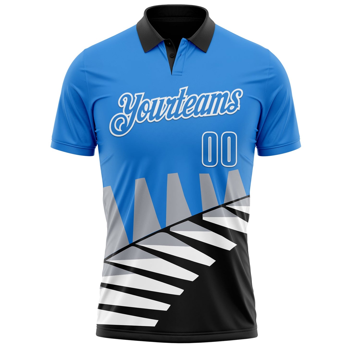 Custom Powder Blue Black Gray-White 3D Pattern Design Geometric Shapes Performance Polo Shirt view 2