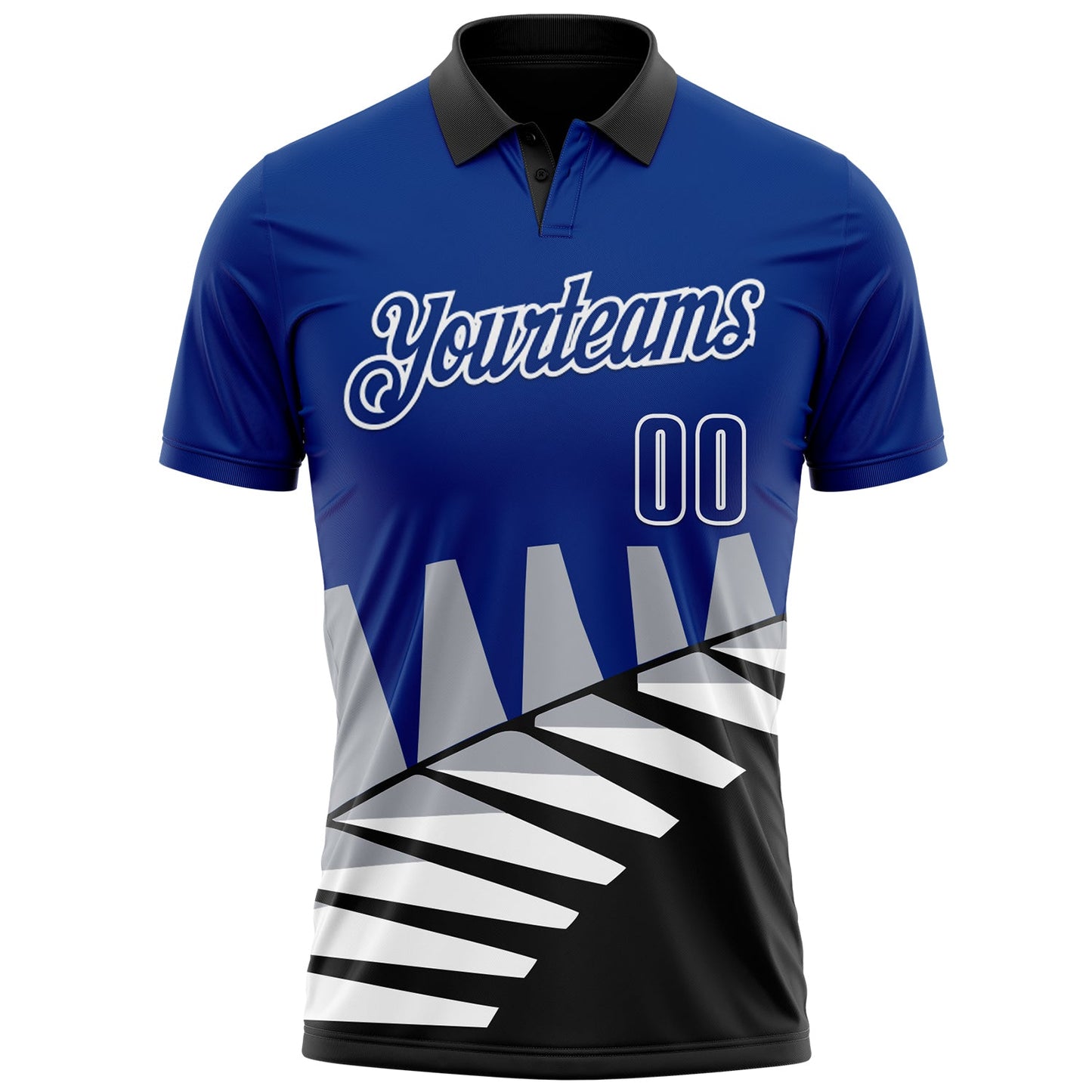 Custom Royal Black Gray-White 3D Pattern Design Geometric Shapes Performance Polo Shirt view 2