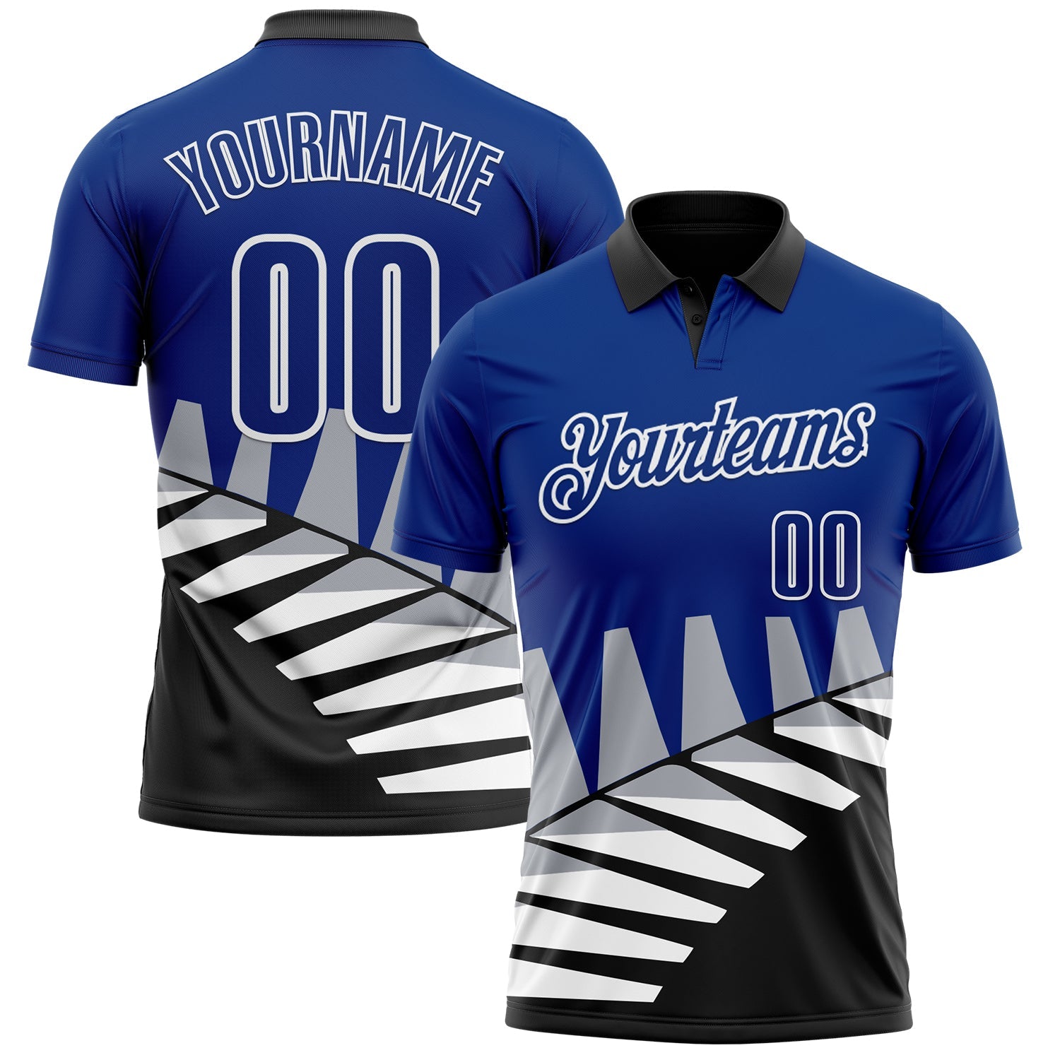 Custom Royal Black Gray-White 3D Pattern Design Geometric Shapes Performance Polo Shirt - Main View