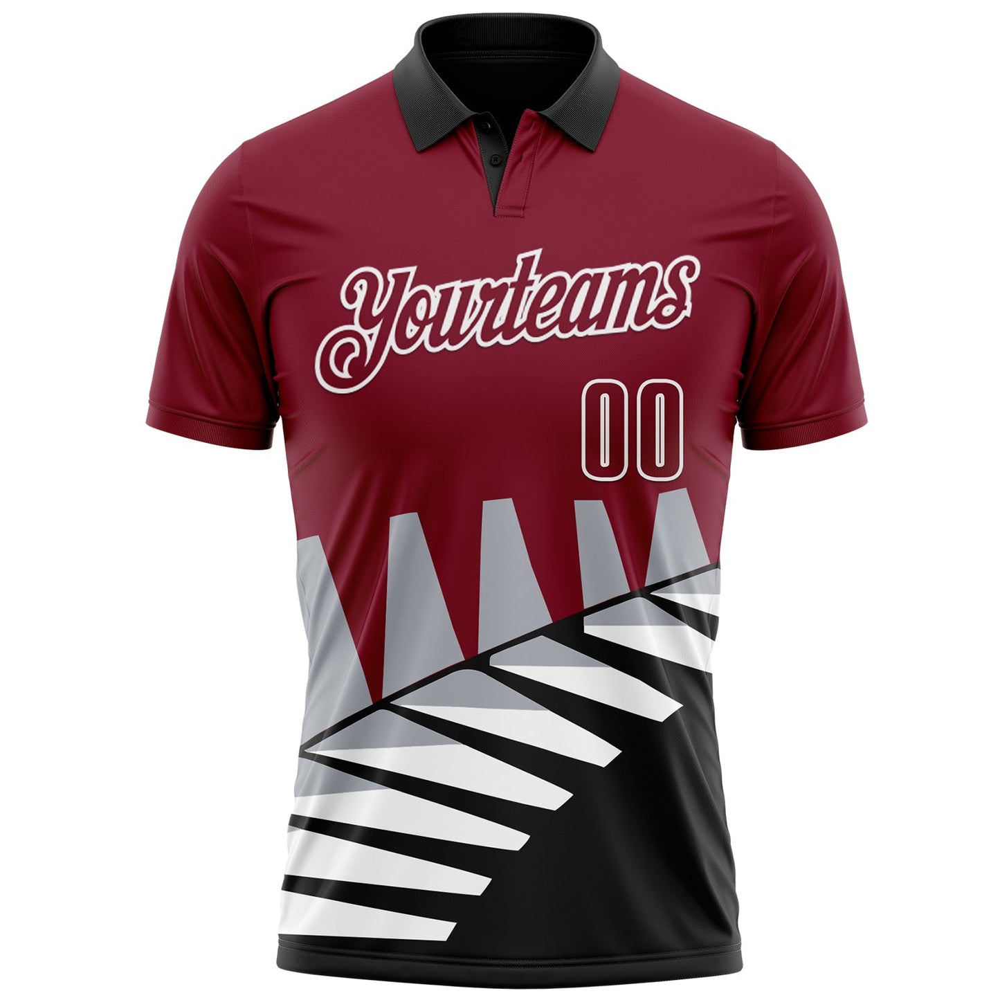 Custom Crimson Black Gray-White 3D Pattern Design Geometric Shapes Performance Polo Shirt view 2