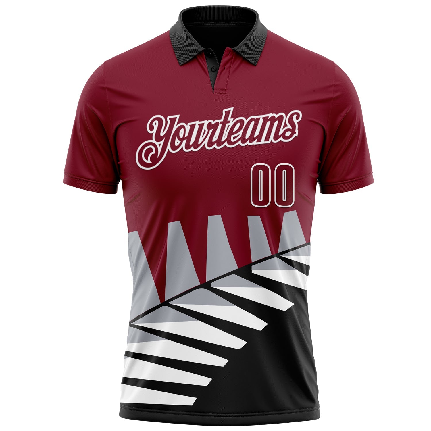 Custom Crimson Black Gray-White 3D Pattern Design Geometric Shapes Performance Polo Shirt view 2