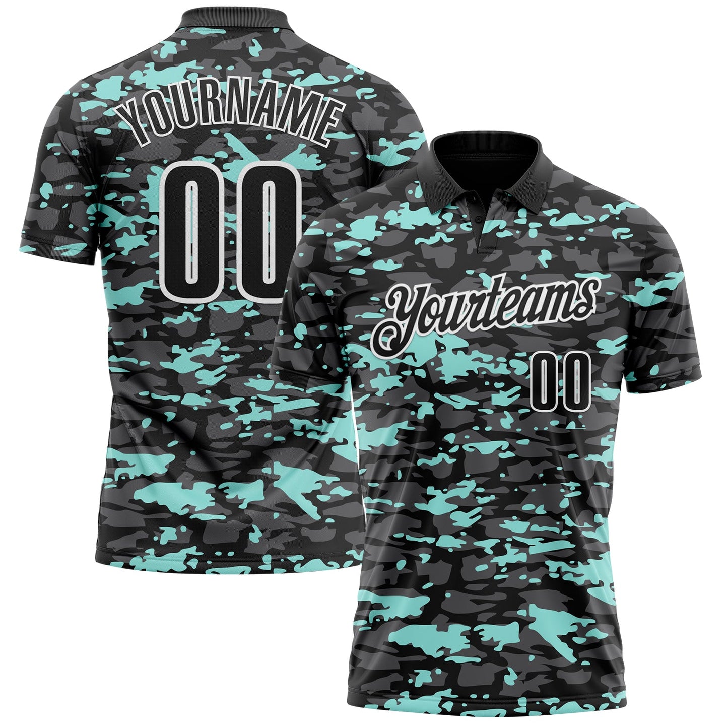 Custom Black Steel Gray Ice Blue-White 3D Pattern Design Splash Performance Polo Shirt - Main View