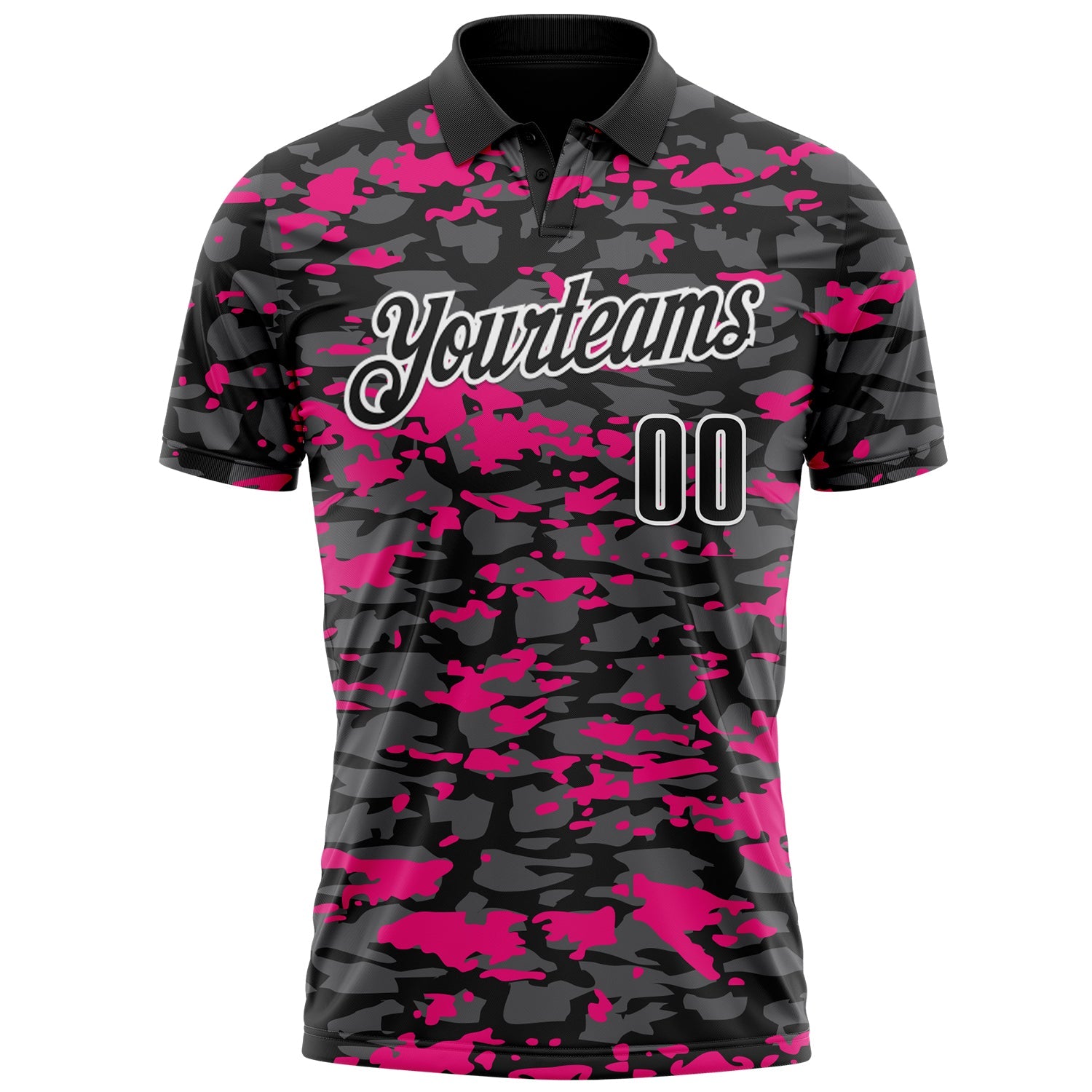 Custom Black Steel Gray Hot Pink-White 3D Pattern Design Splash Performance Polo Shirt view 2
