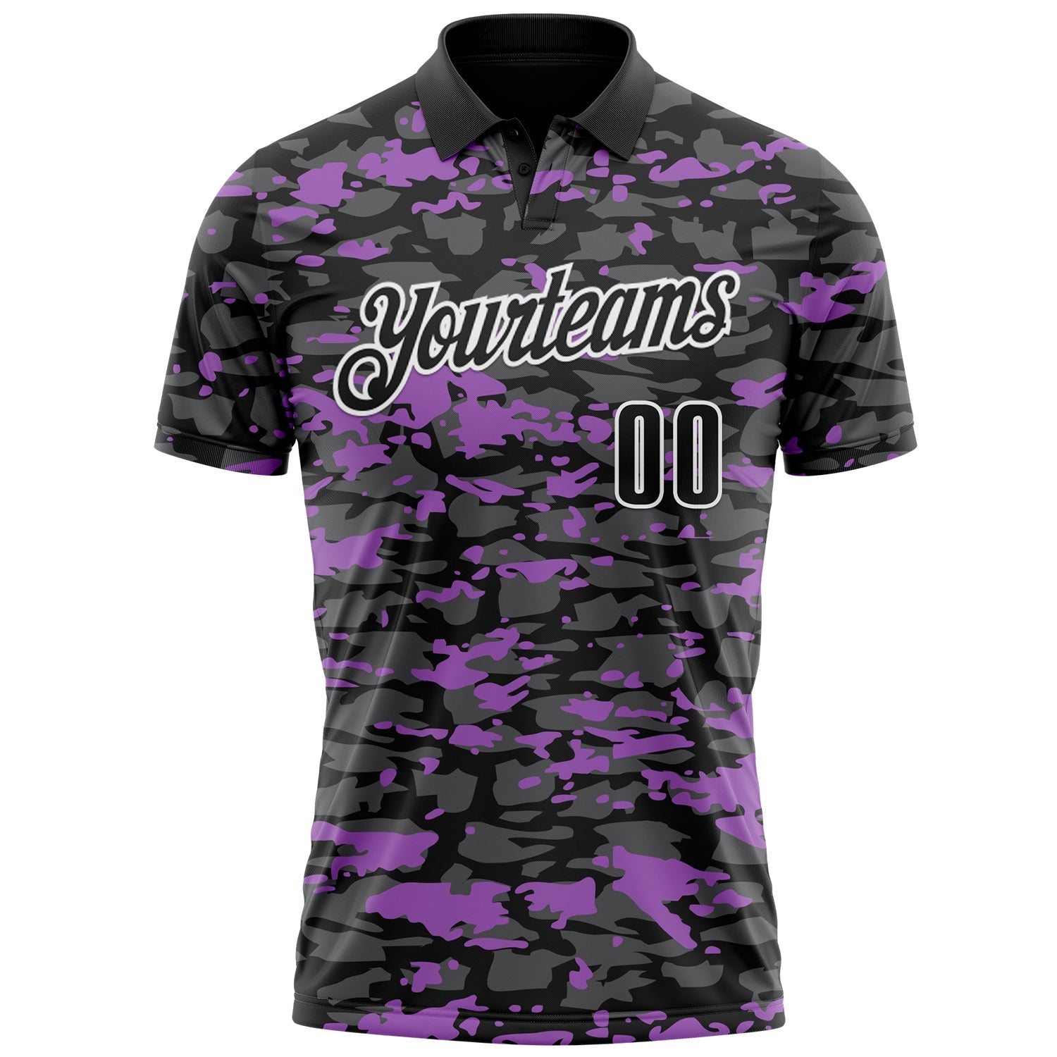 Custom Black Steel Gray Medium Purple-White 3D Pattern Design Splash Performance Polo Shirt view 2