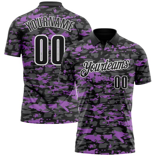 Custom Black Steel Gray Medium Purple-White 3D Pattern Design Splash Performance Polo Shirt - Main View