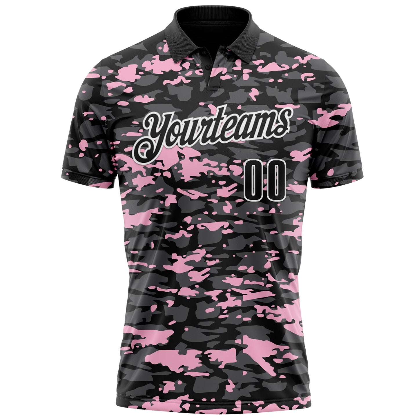 Custom Black Steel Gray Light Pink-White 3D Pattern Design Splash Performance Polo Shirt view 2