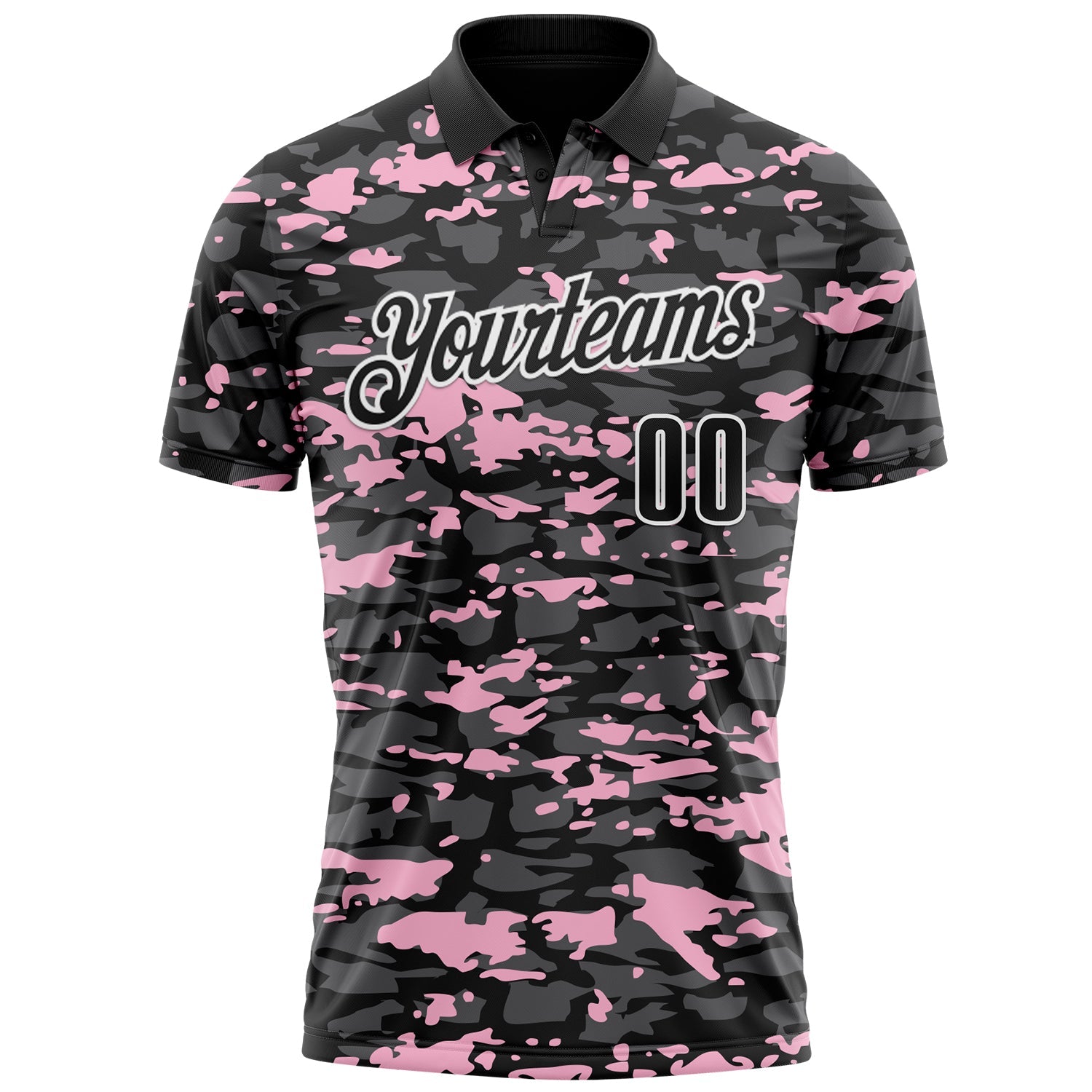 Custom Black Steel Gray Light Pink-White 3D Pattern Design Splash Performance Polo Shirt view 2