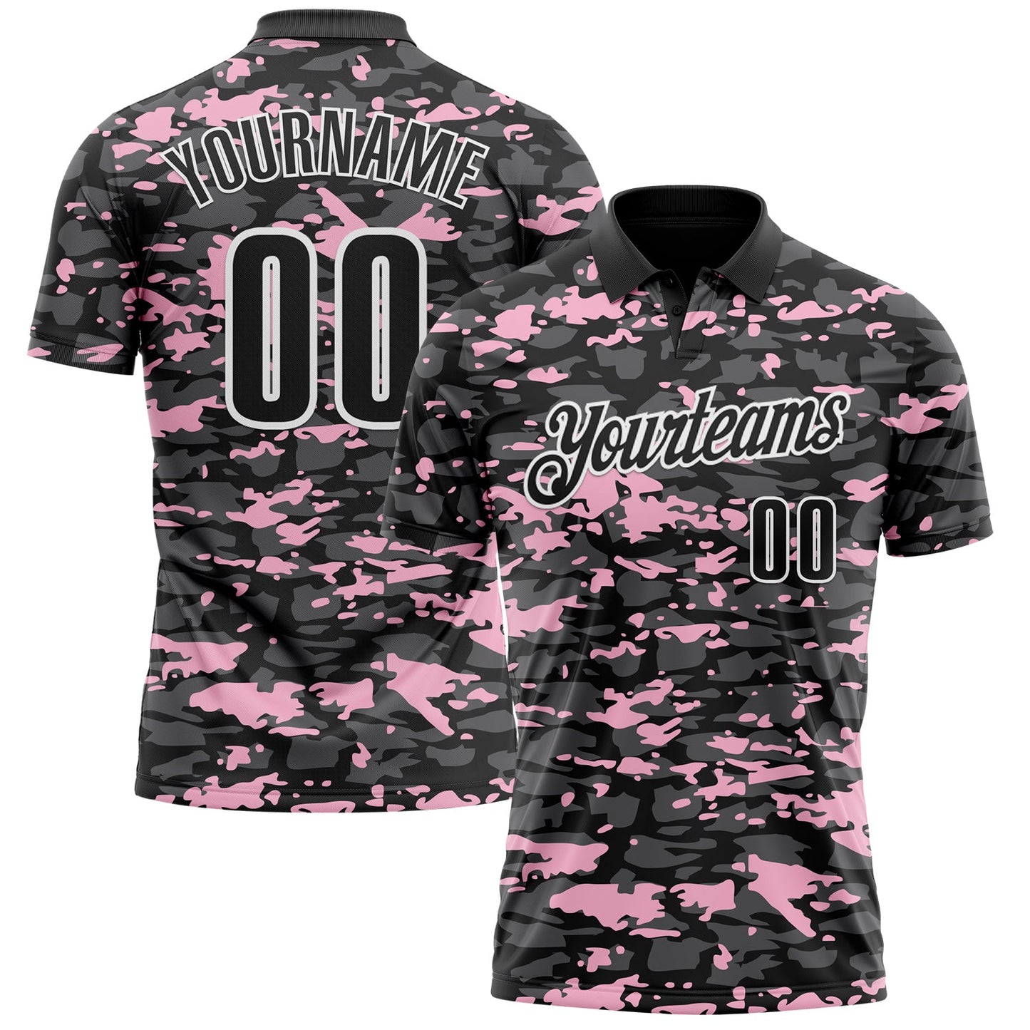 Custom Black Steel Gray Light Pink-White 3D Pattern Design Splash Performance Polo Shirt - Main View