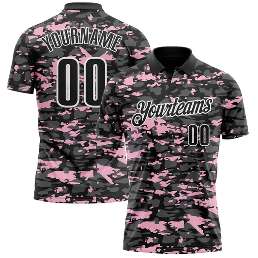 Custom Black Steel Gray Light Pink-White 3D Pattern Design Splash Performance Polo Shirt - Main View