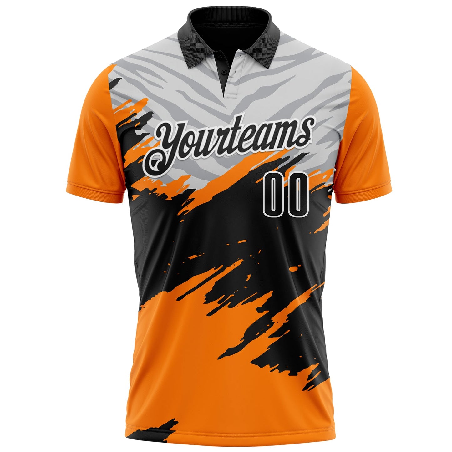 Custom Bay Orange Black Gray-White 3D Pattern Design Splash Performance Polo Shirt view 2