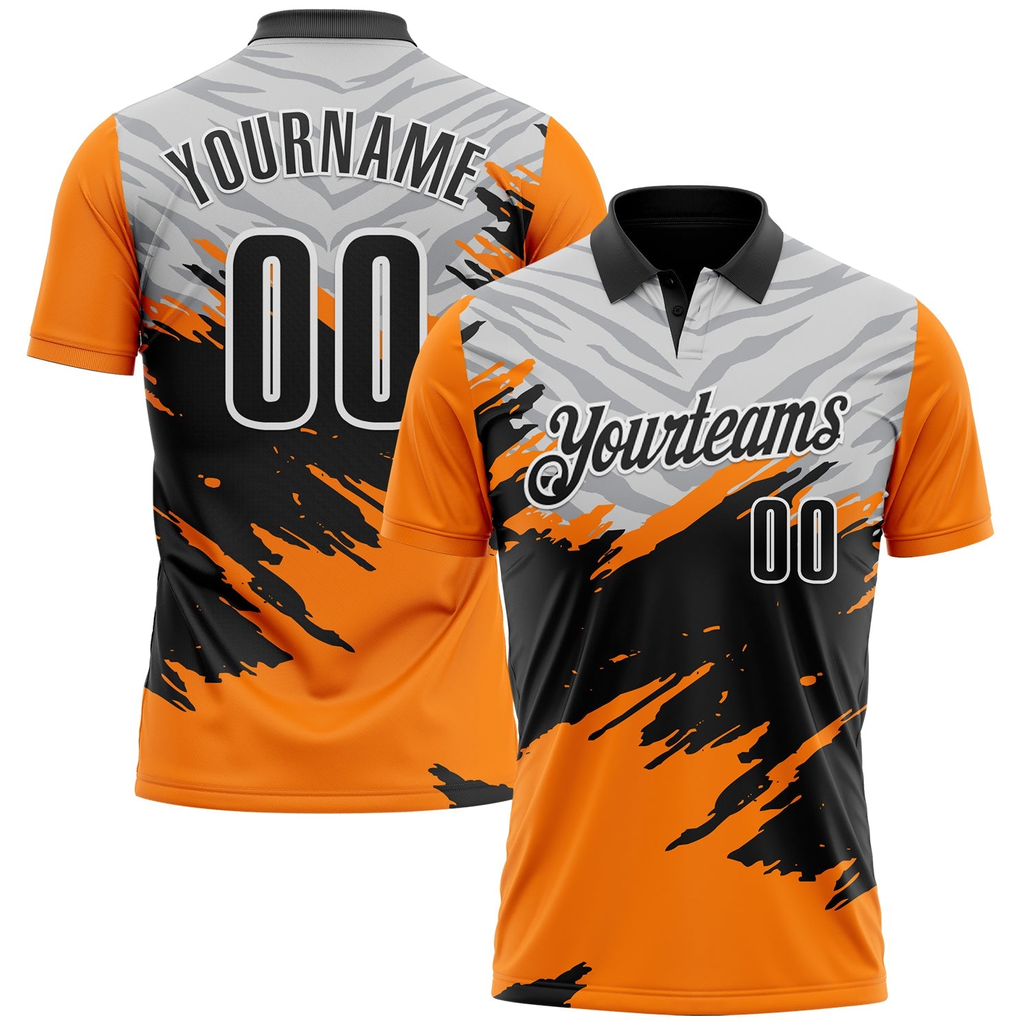 Custom Bay Orange Black Gray-White 3D Pattern Design Splash Performance Polo Shirt - Main View