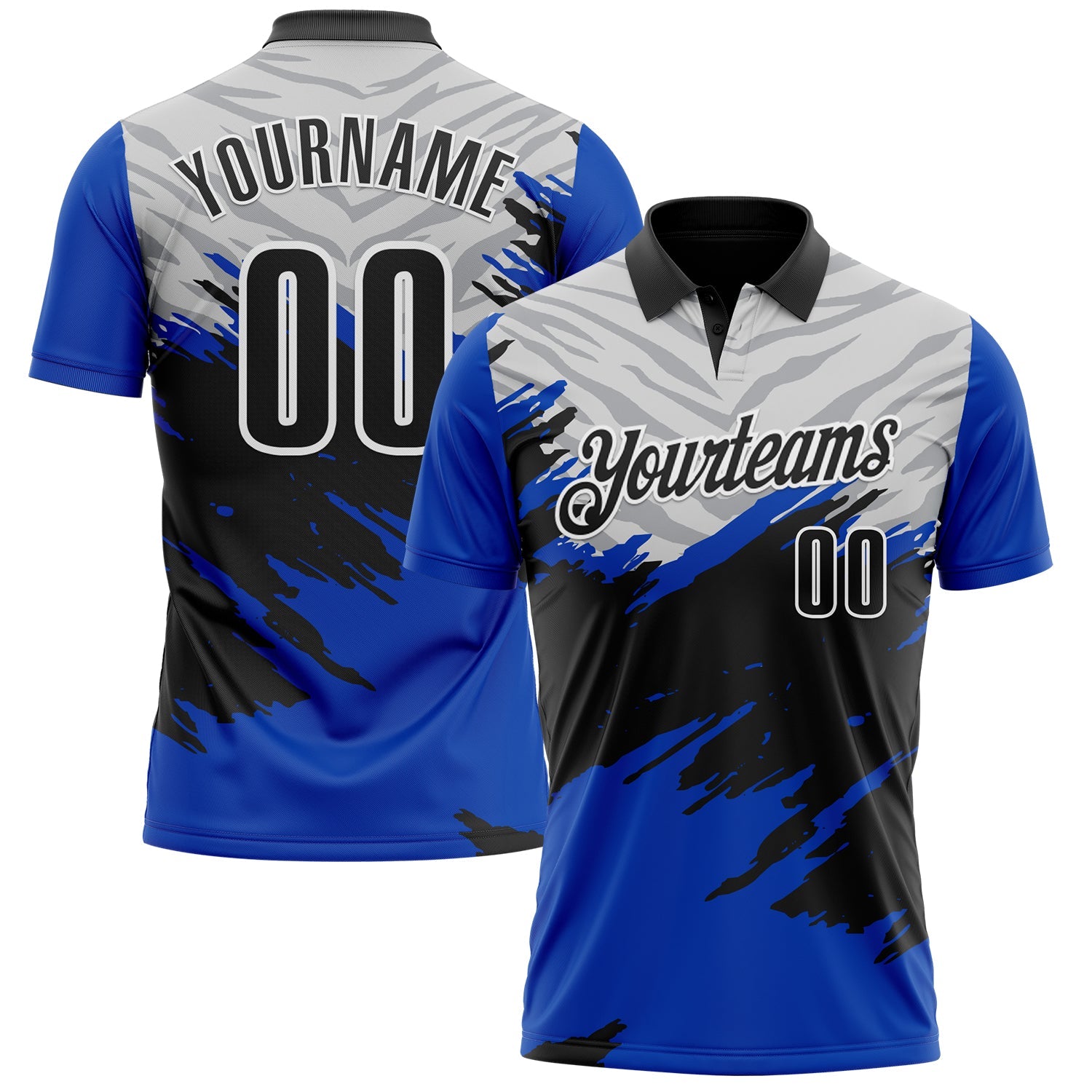Custom Thunder Blue Black Gray-White 3D Pattern Design Splash Performance Polo Shirt - Main View
