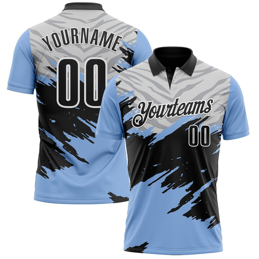 Custom Light Blue Black Gray-White 3D Pattern Design Splash Performance Polo Shirt - Main View