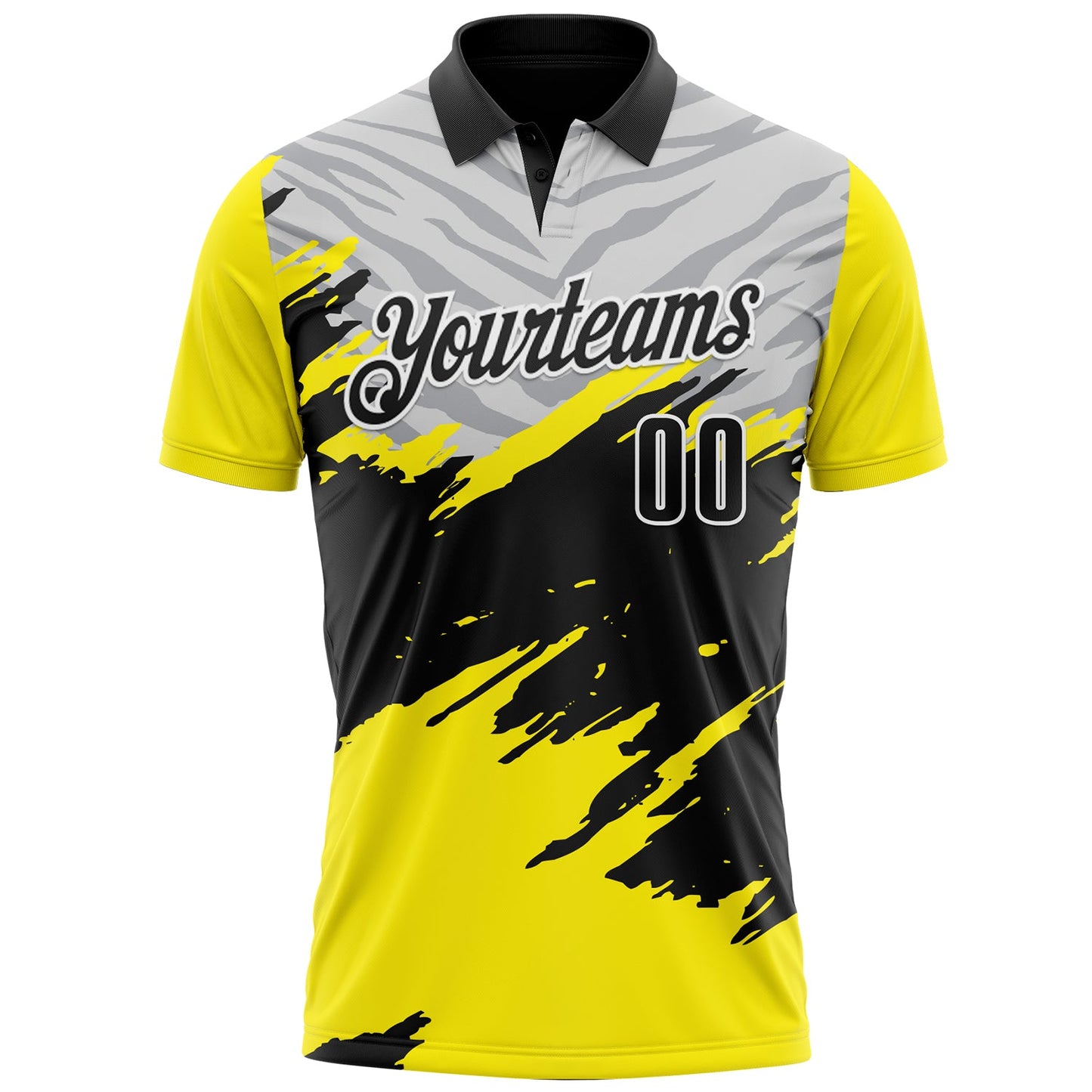Custom Light Yellow Black Gray-White 3D Pattern Design Splash Performance Polo Shirt view 2