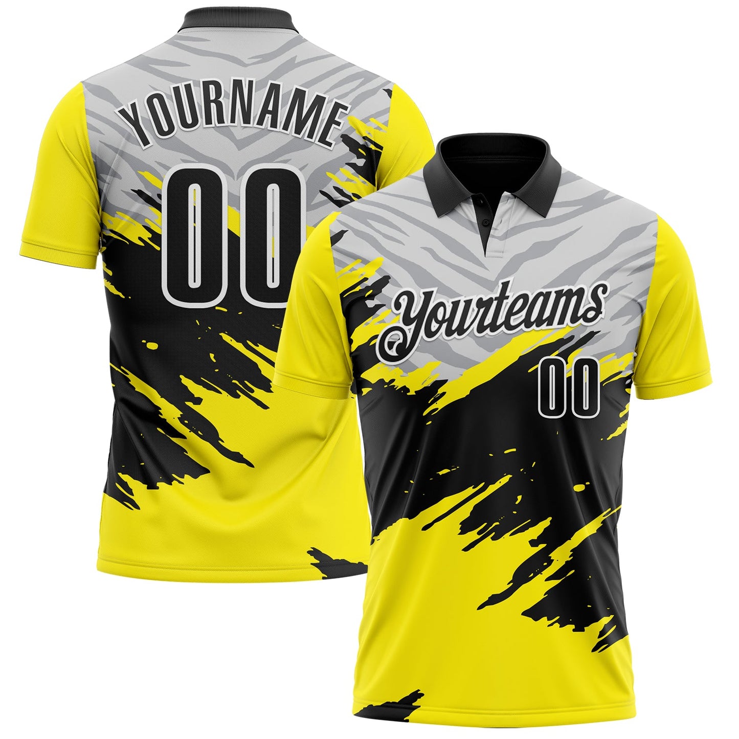 Custom Light Yellow Black Gray-White 3D Pattern Design Splash Performance Polo Shirt - Main View