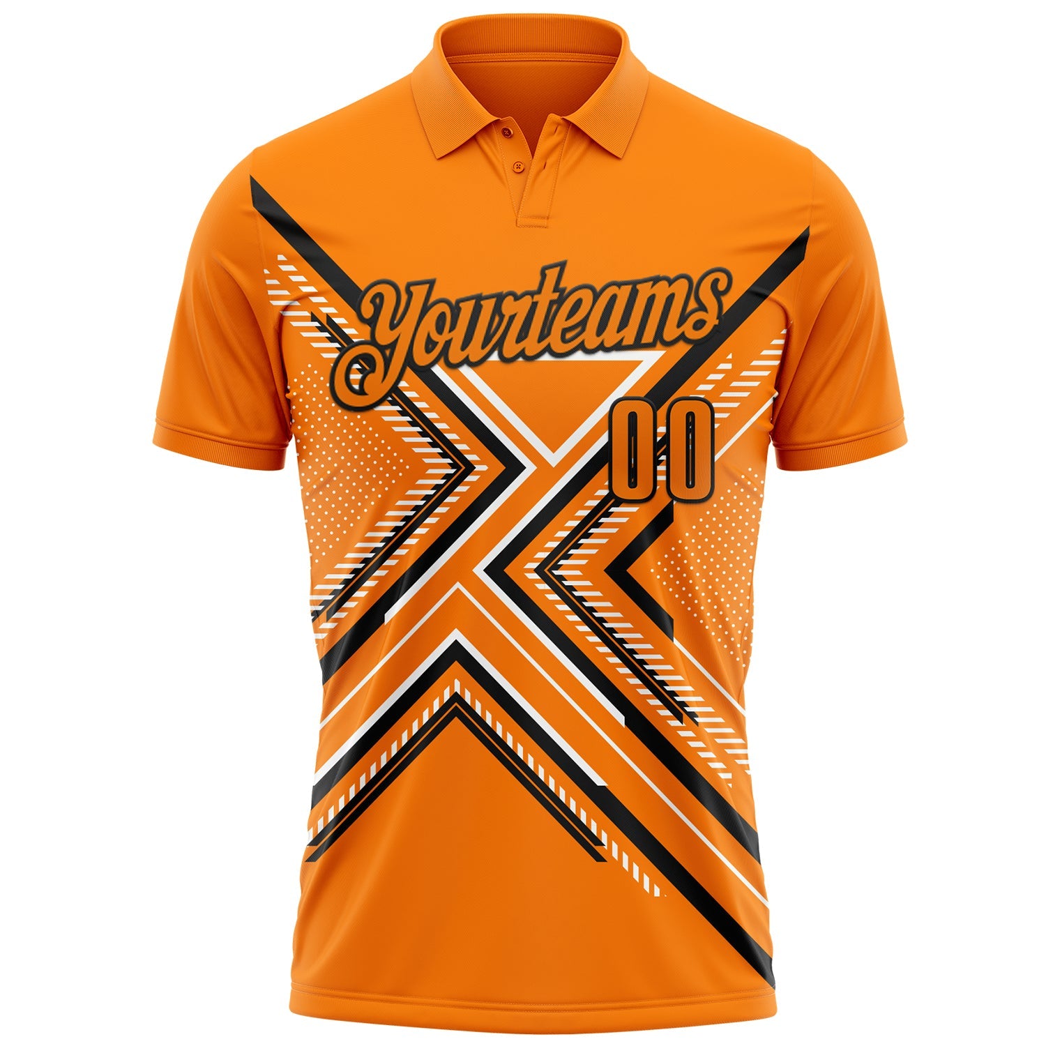 Custom Bay Orange Black-White 3D Pattern Design Geometric Shapes Performance Polo Shirt view 2